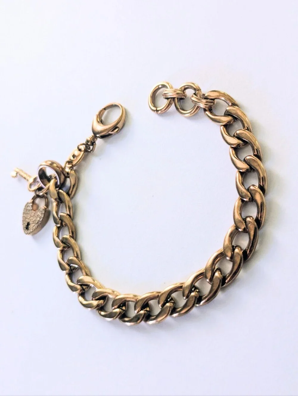 FOSSIL Rose Gold Tone  Pave Crystal Heart & Key Lock Starter Charm Bracelet